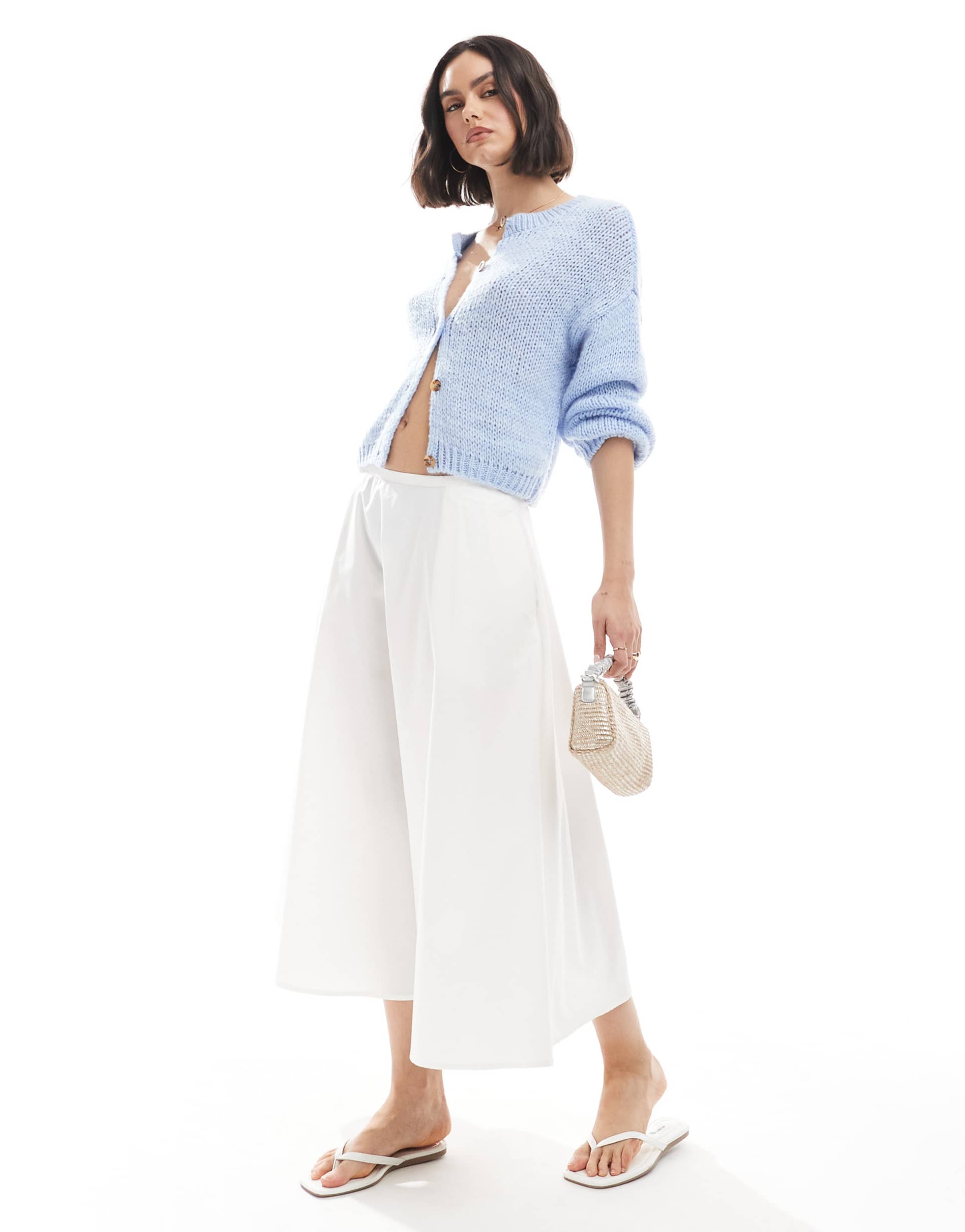 asos design cotton midi circle skirt in white