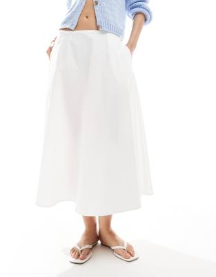 Asos Design Cotton Midi Circle Skirt In White