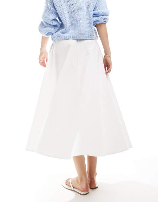 ASOS DESIGN - Wijde katoenen midi rok in wit