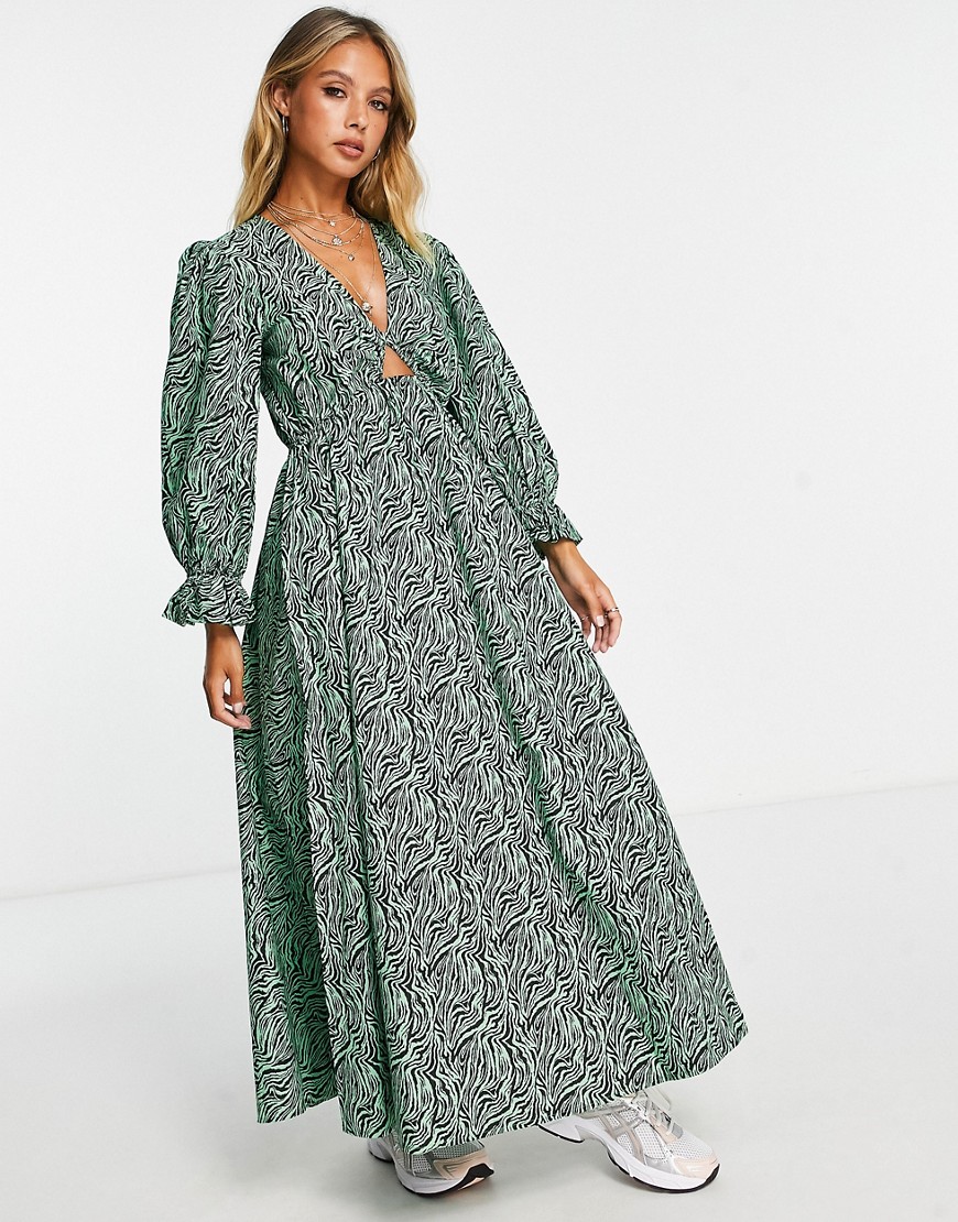 ASOS DESIGN cotton midi smock dress in green zebra-Multi