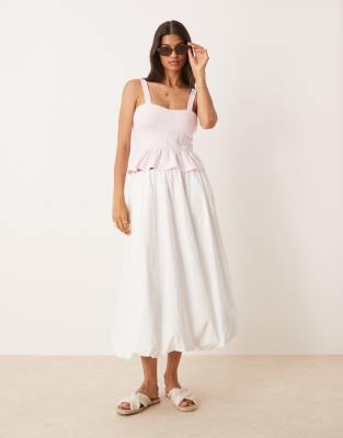 Asos Design Cotton Milkmaid Corset Top With Frill Hem In Pink