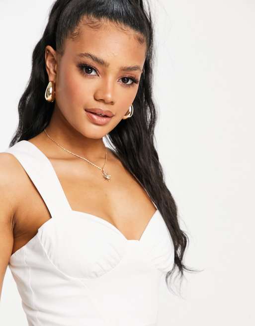 asos white cotton dress ASOS Design cotton cold shoulder mini dress in White