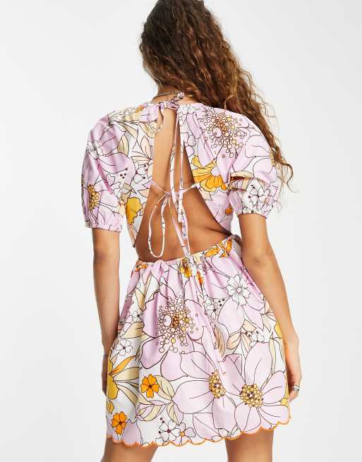 In The Style x Lorna Luxe Frill Open Back Cutout Mini Tea Dress