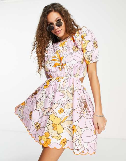 ASOS DESIGN collared button front mini shirt dress in 60's print