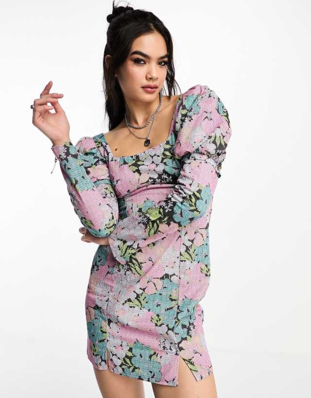 ASOS DESIGN cotton mini dress with removable sleeves in floral print