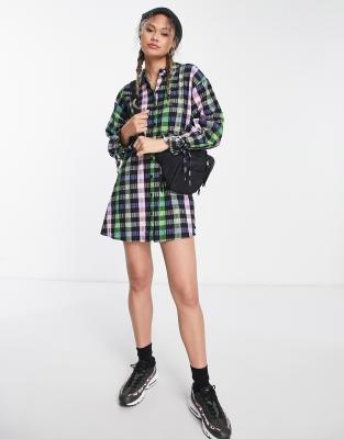【正規品】Checked Shirt Mini Dress Burberry Check Short-Sleeve Belted Mini Shirtdress | Neiman