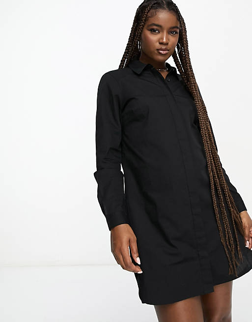 ASOS DESIGN cotton mini shirt dress in black | ASOS