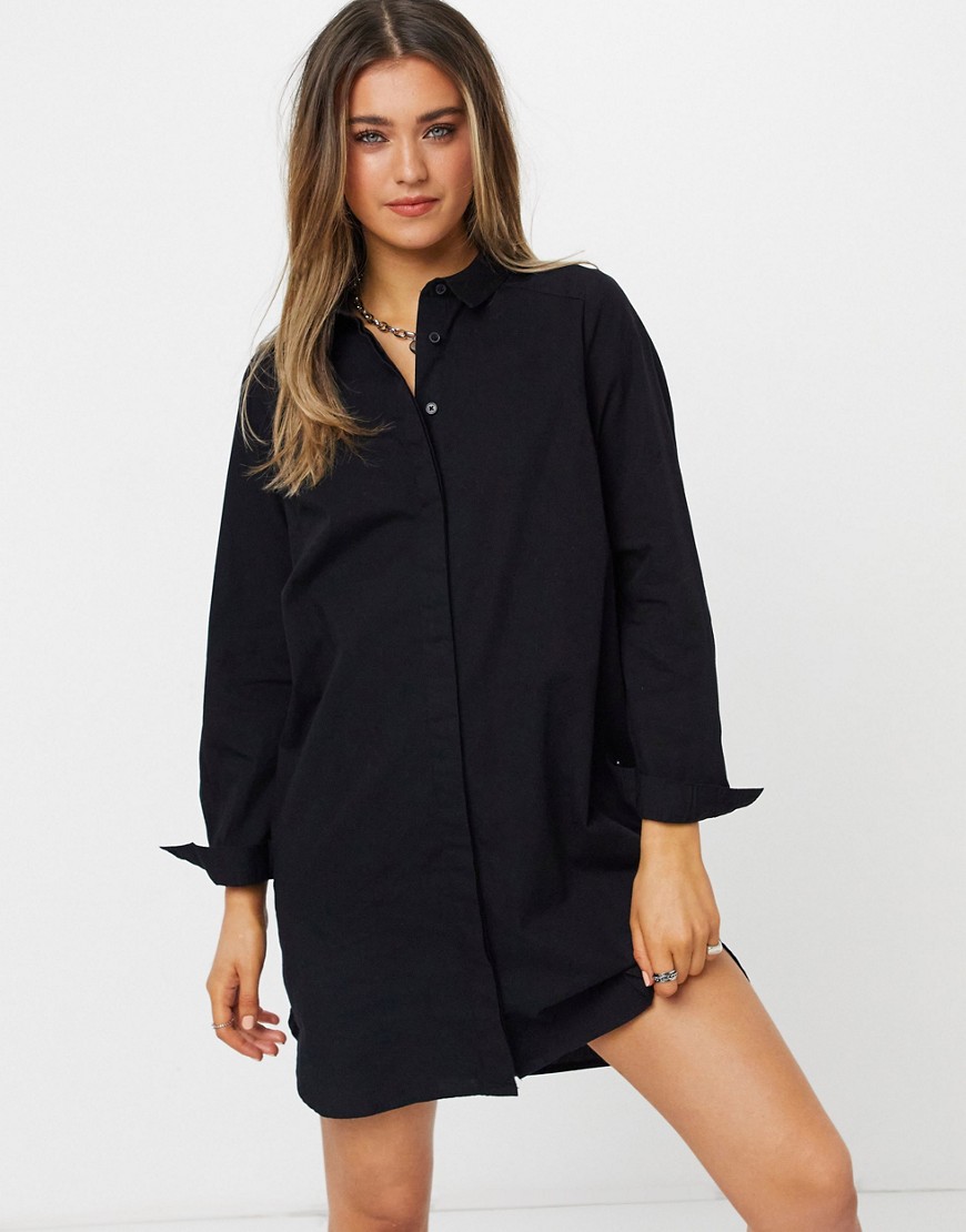 ASOS DESIGN cotton mini shirt dress in black