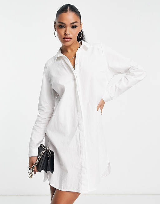 ASOS DESIGN cotton mini shirt dress in white ASOS