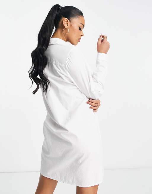 asos design cotton mini shirt dress ASOS DESIGN cotton mini shirt dress in white