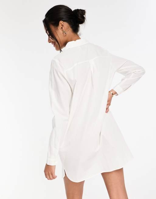 White Long Sleeve Button Shirt Dress