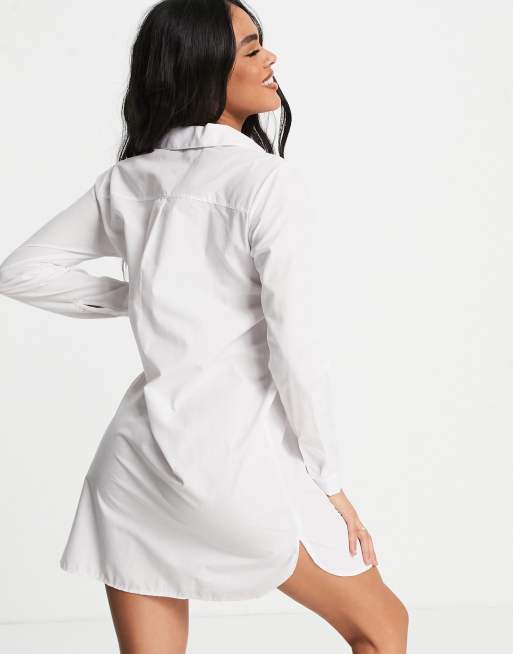 ASOS DESIGN cotton mini shirt dress in white