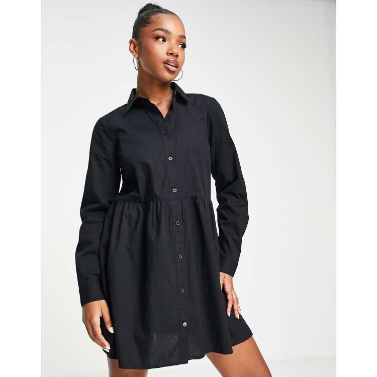 ASOS DESIGN cotton mini smock shirt dress in black ASOS