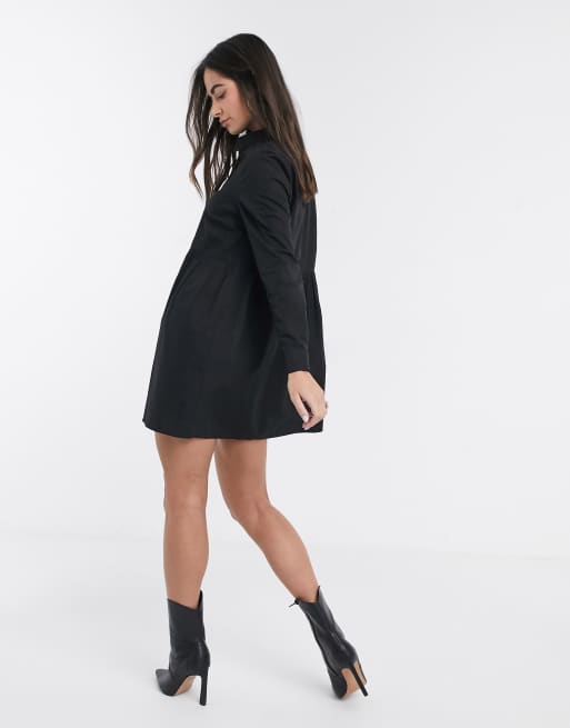 ASOS DESIGN cotton mini smock shirt dress in black, 2 of 4