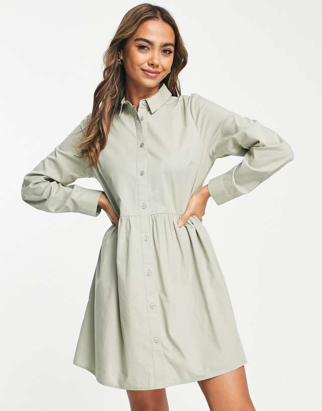 ASOS DESIGN cotton mini smock shirt dress in khaki