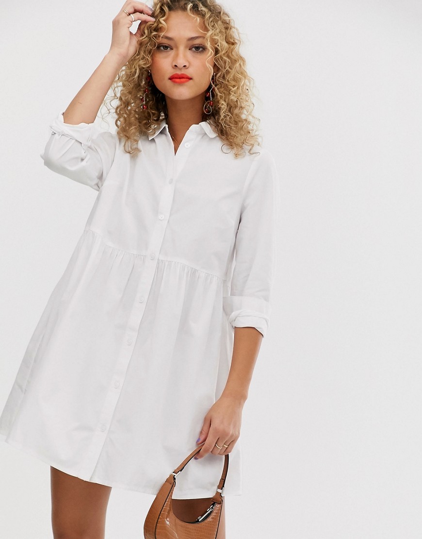 ASOS DESIGN cotton mini smock shirt dress in white