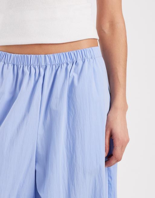 ASOS DESIGN cotton nylon blend pull on balloon pants in blue, 3 of 5
