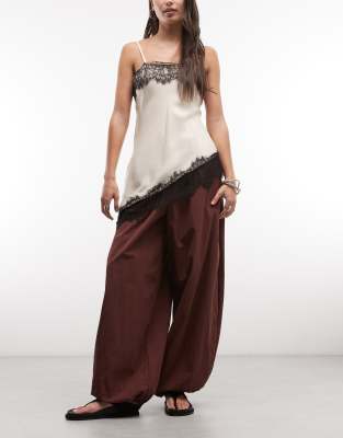Asos Design Cotton Nylon Blend Pull-on Balloon Pants In Brown