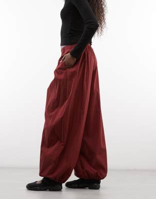 Asos Design Cotton Nylon Blend Pull On Balloon Pants In Red