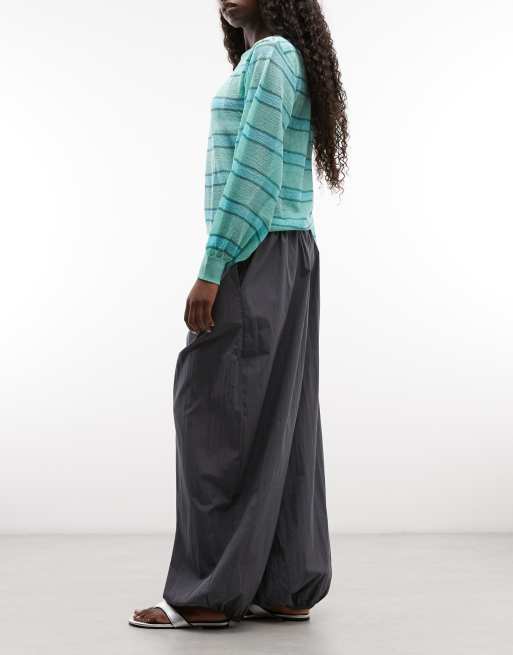 ASOS DESIGN cotton nylon blend pull on balloon pants in charcoal, 2 of 5