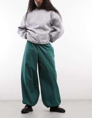 Asos Design Cotton-nylon Blend Pull On Balloon Pants In Green