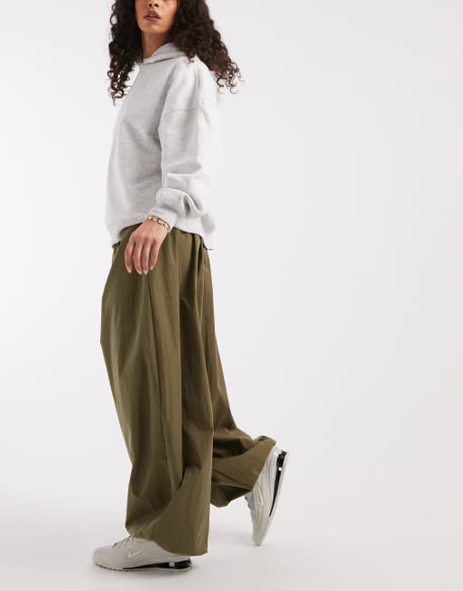 ASOS DESIGN cotton-nylon blend pull on balloon pants in khaki green, 2 of 5