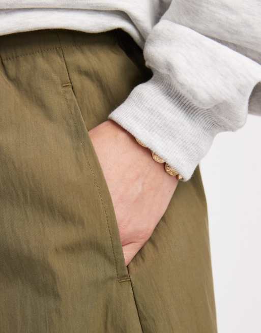 ASOS DESIGN cotton-nylon blend pull on balloon pants in khaki green, 5 of 5