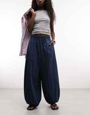 Asos Design Cotton Nylon Blend Pull On Balloon Pants In Navy