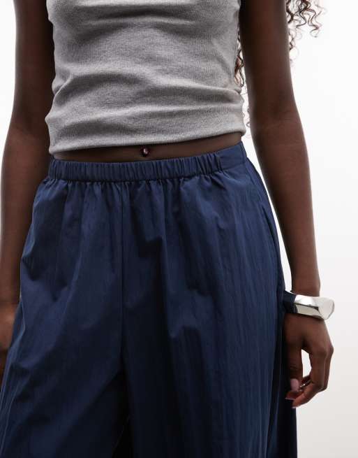 ASOS DESIGN cotton nylon blend pull on balloon pants in navy, 4 of 5