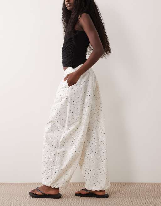 ASOS DESIGN cotton nylon blend pull on balloon pants in polka dot, 2 of 5