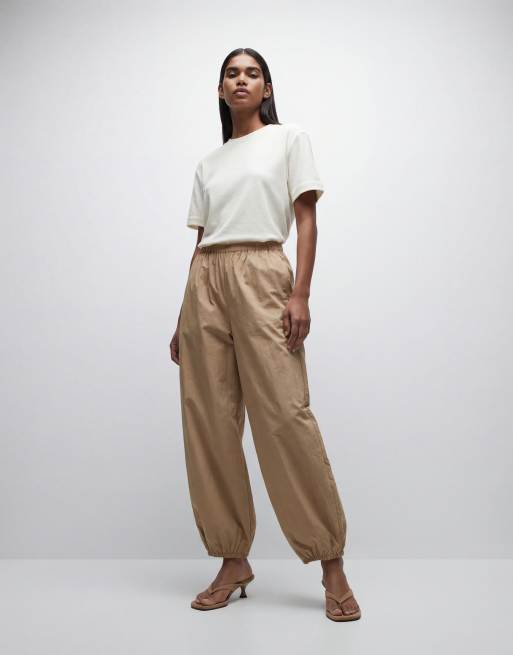 ASOS DESIGN cotton nylon blend pull on balloon trousers in camel, 10 of 12