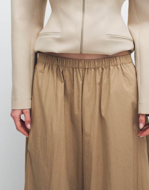 ASOS DESIGN cotton nylon blend pull on balloon trousers in camel, 5 of 12