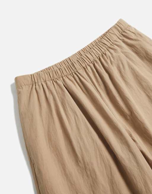ASOS DESIGN cotton nylon blend pull on balloon trousers in camel, 8 of 12