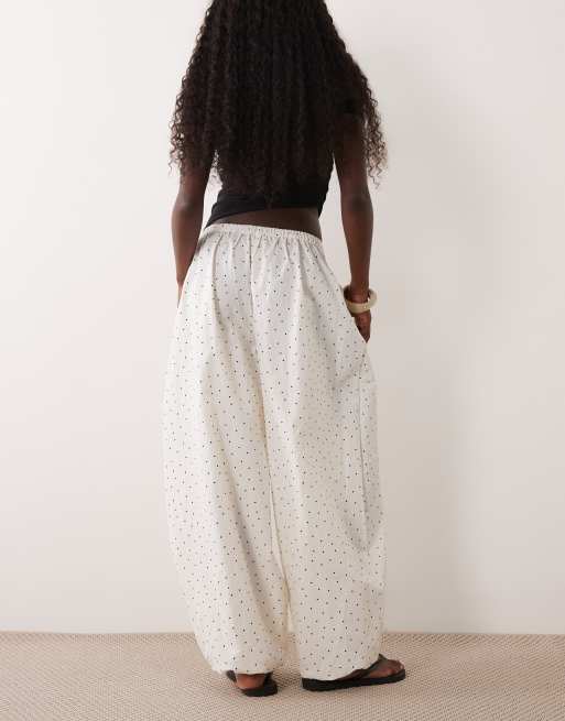ASOS DESIGN cotton nylon blend pull on balloon trousers in polka dot, 5 of 5