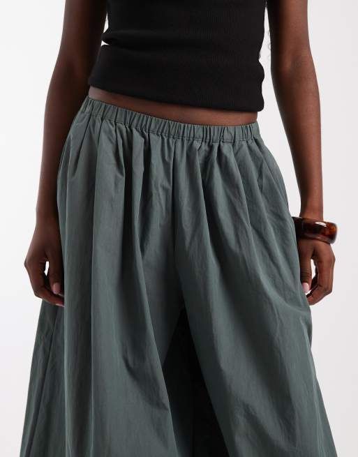 ASOS DESIGN cotton nylon super wide leg pants in green, 3 of 5