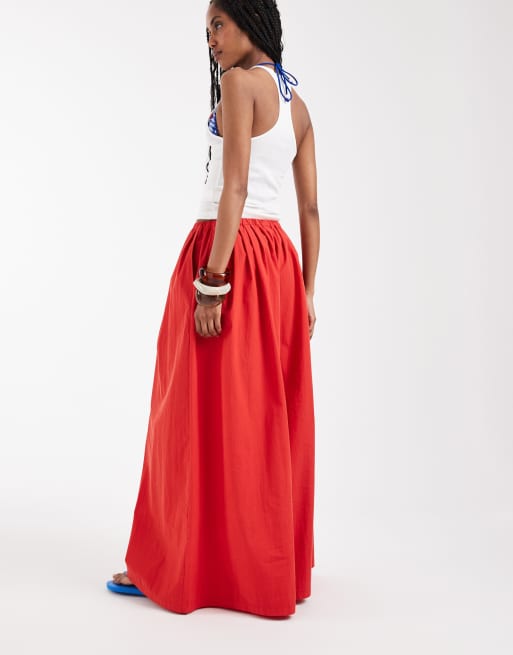 ASOS DESIGN cotton nylon super wide leg pants in red, 3 of 9