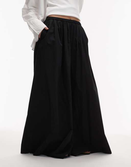 ASOS DESIGN cotton nylon super wide leg trousers in black, 2 of 5