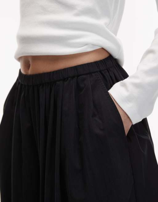 ASOS DESIGN cotton nylon super wide leg trousers in black, 3 of 5