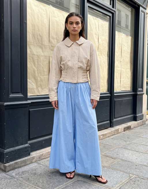 ASOS DESIGN cotton nylon super wide leg trousers in blue, 10 of 10