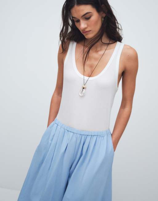 ASOS DESIGN cotton nylon super wide leg trousers in blue, 3 of 10