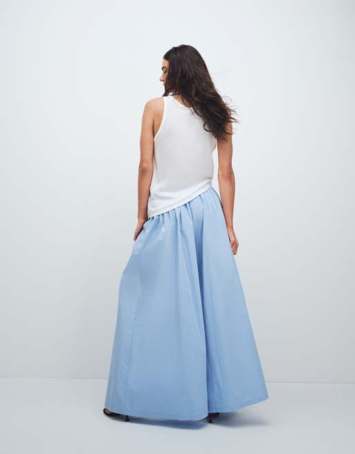 ASOS DESIGN cotton nylon super wide leg trousers in blue, 5 of 10