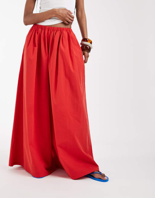 ASOS DESIGN cotton nylon super wide leg trousers in red, 2 of 9