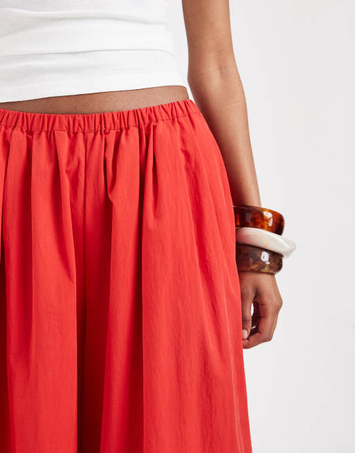 ASOS DESIGN cotton nylon super wide leg trousers in red, 4 of 9