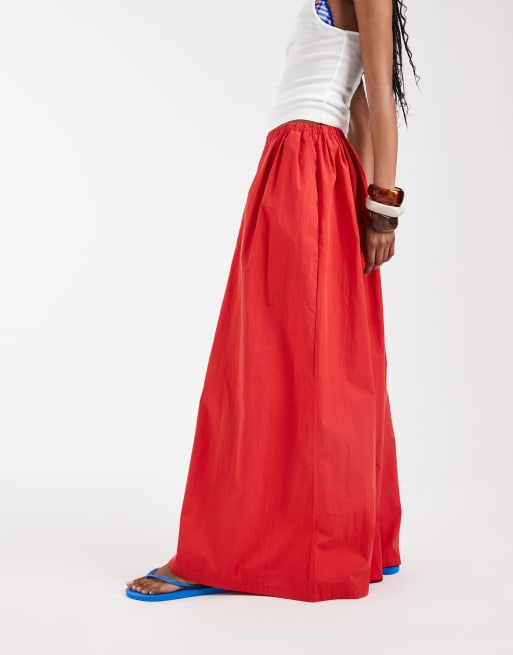 ASOS DESIGN cotton nylon super wide leg trousers in red, 5 of 9