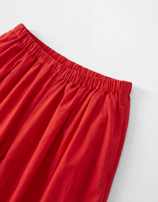 ASOS DESIGN cotton nylon super wide leg trousers in red, 8 of 9