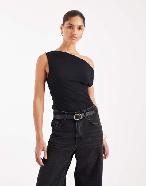 ASOS DESIGN cotton off shoulder top in black - view 1
