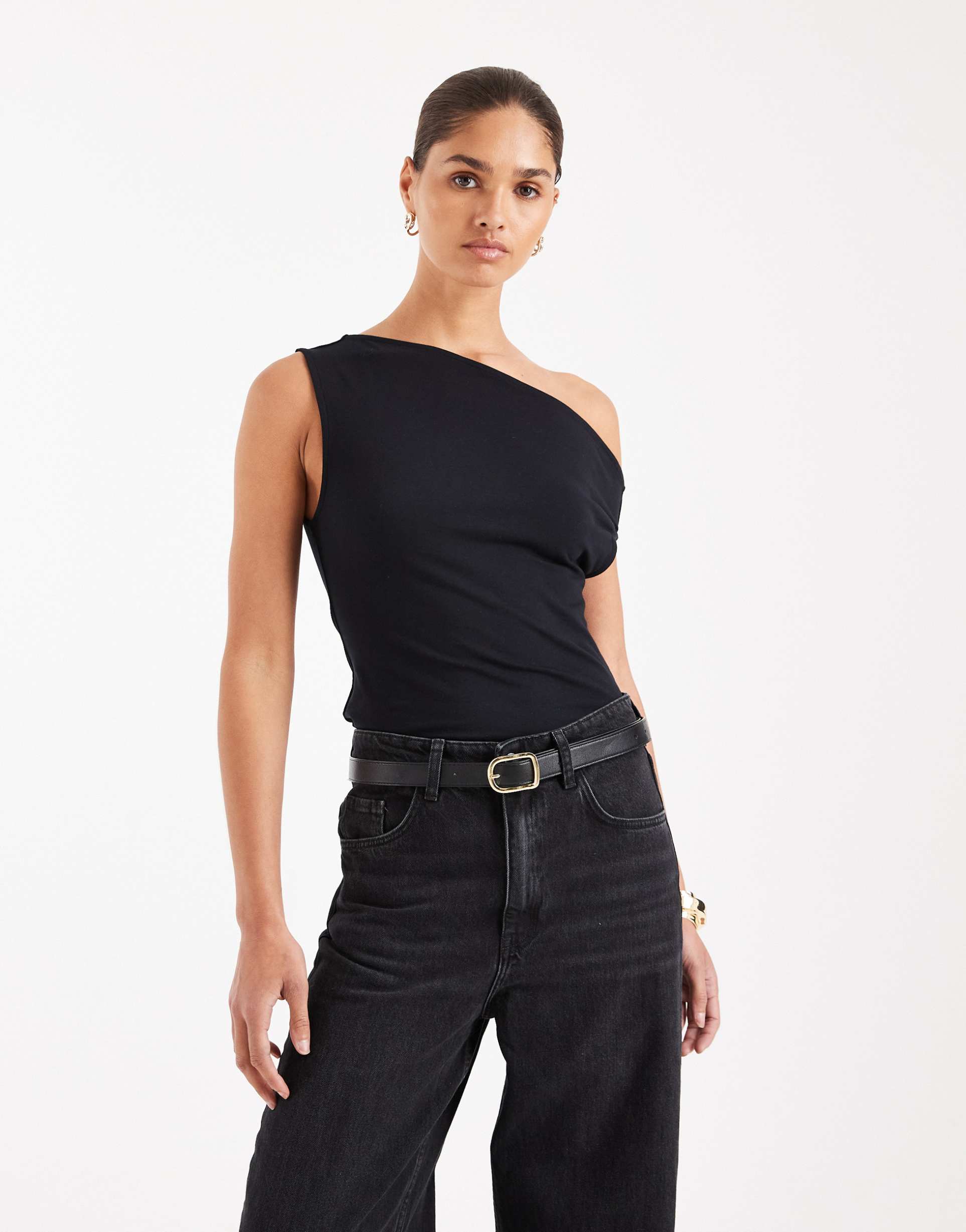 asos design cotton off-shoulder top in black