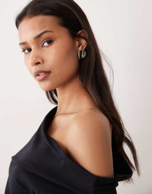 ASOS DESIGN cotton off shoulder top in black, 3 of 4