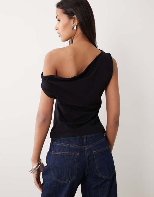 ASOS DESIGN cotton off shoulder top in black, 4 of 4