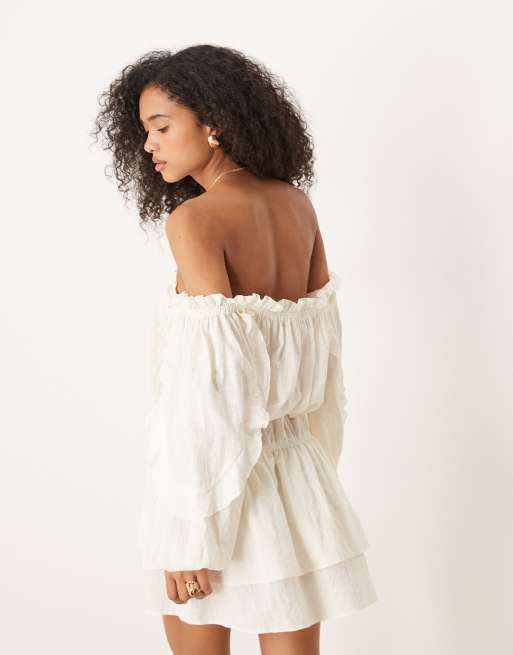 pink crochet dress Ivory White Eyelet Ruffled Mini Graduation Dress Ivory White / Large main image 1